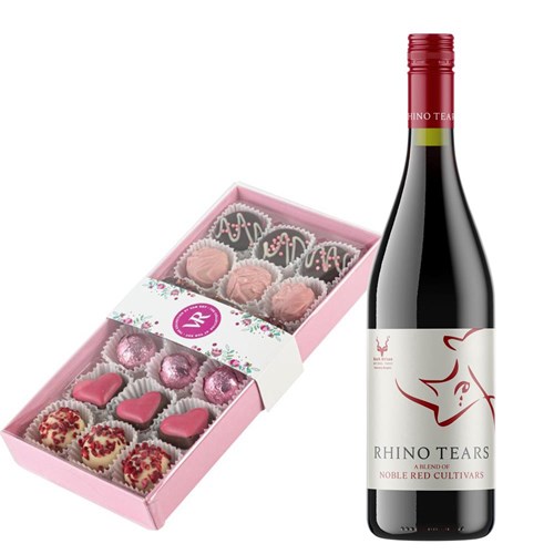Rhino Tears Noble Red Cultivars 75cl Red Wine and Lindt Lindor Gold Bunny & Milk Chocolate Easter Egg 115G